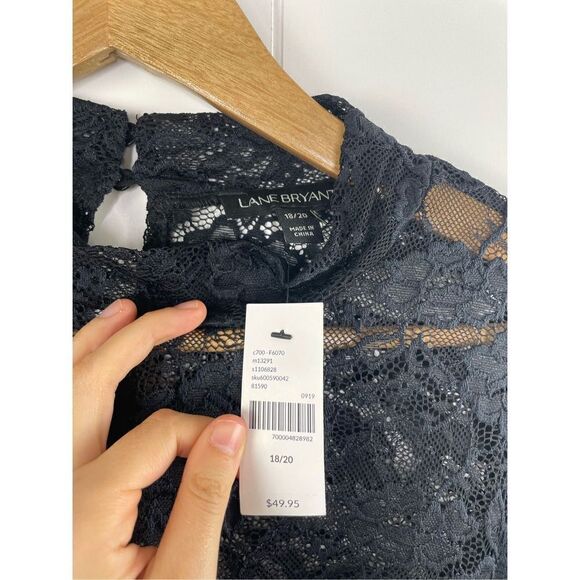 NWT Layne Bryant Black Lace‎ Mock Neck Lagenlook Top Layer Blouse Top 18/20 - Picture 2 of 8
